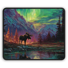 Load image into Gallery viewer, Northern Lights Moose Gaming Mouse Pad | Aurora Wilderness Art