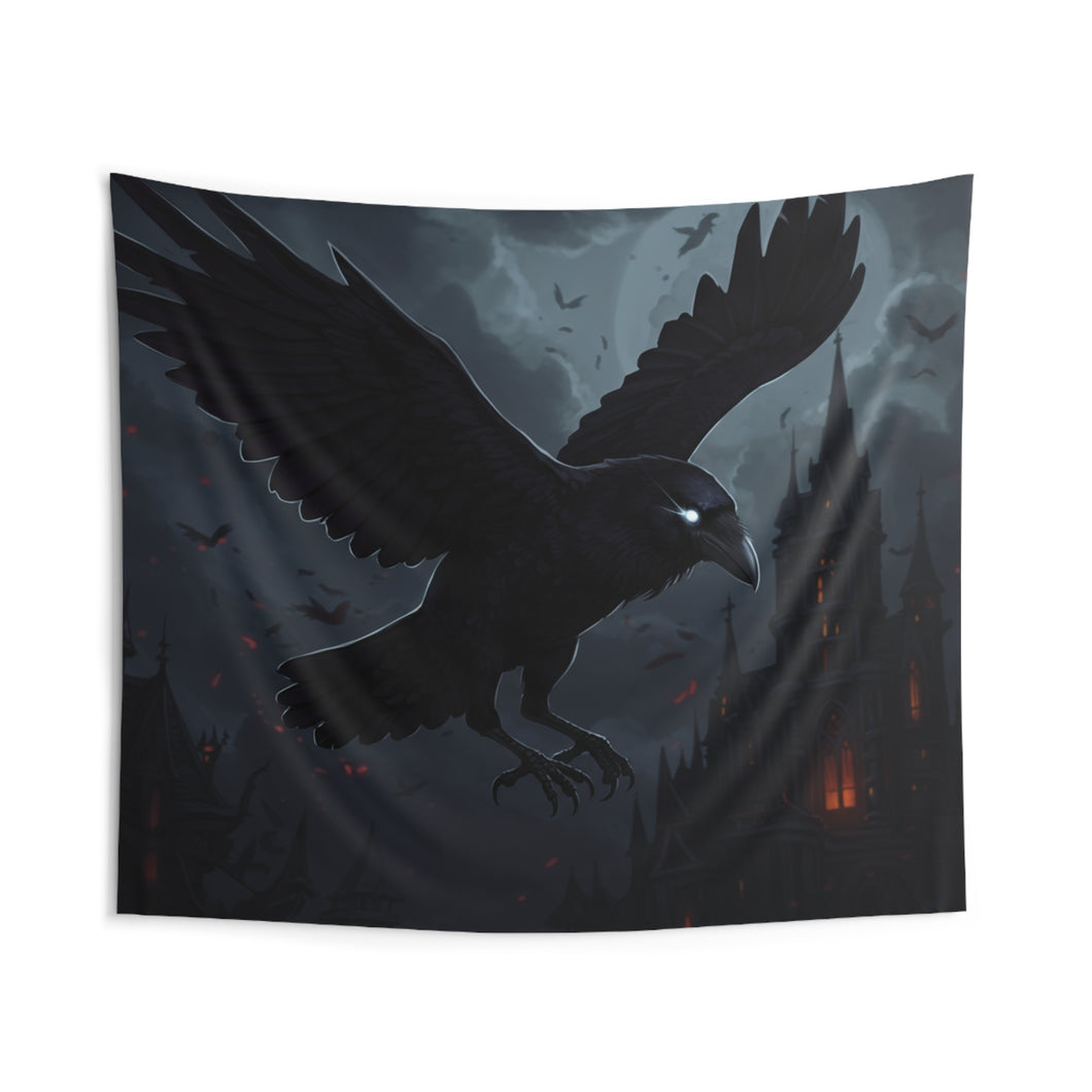 Gothic Moonlit Crow Wall Tapestry