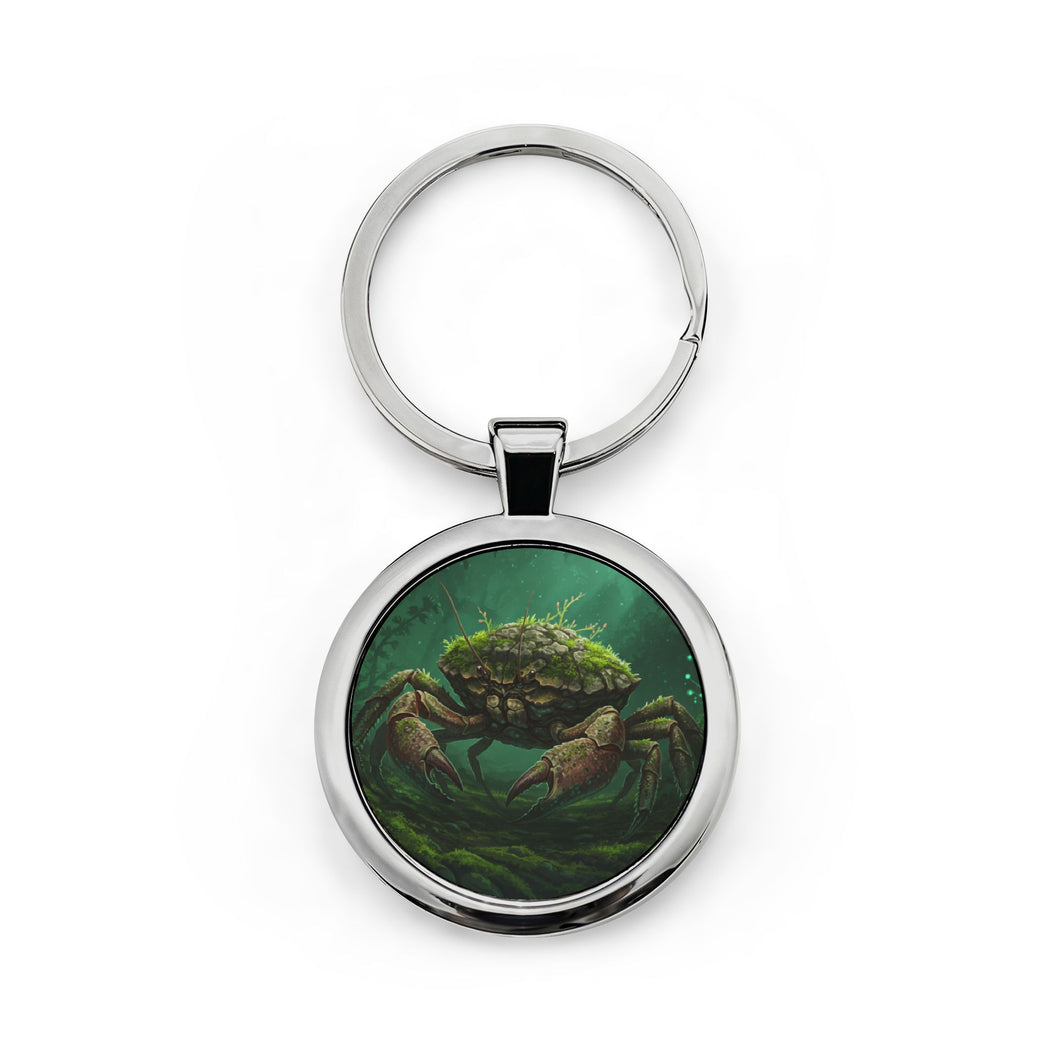 Moss Crab Round Stainless Steel Keychain