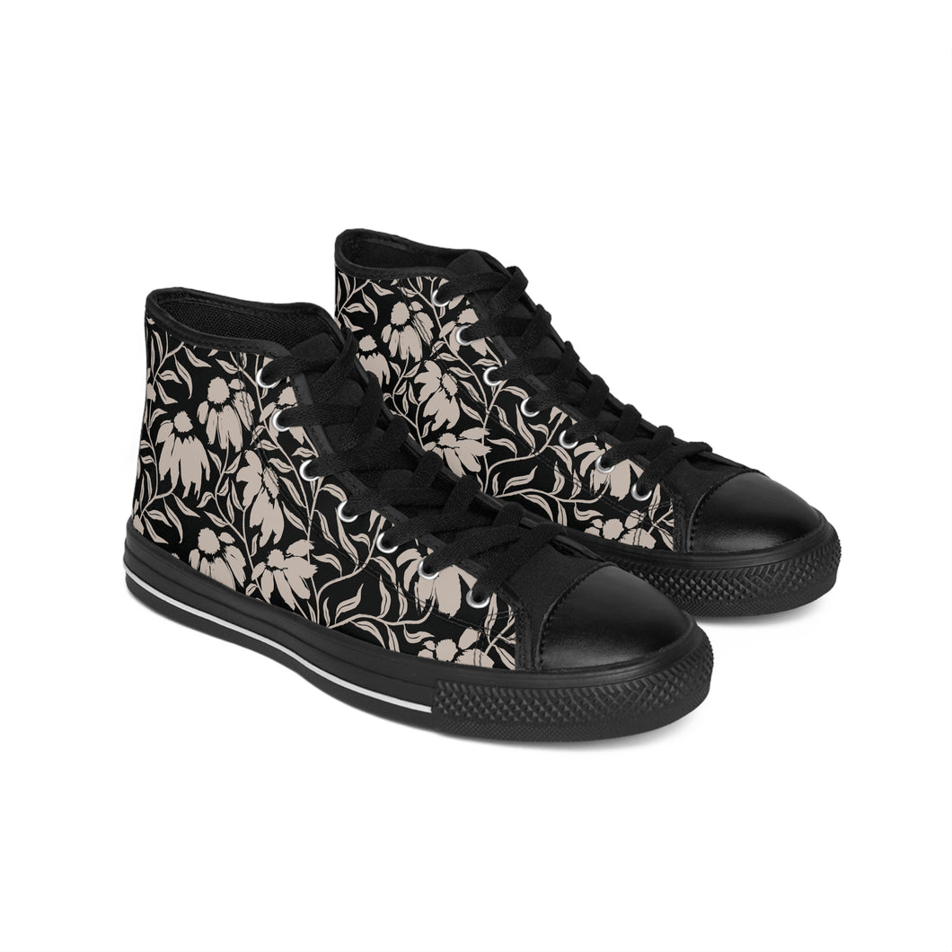 Abstract Black Flowers Women's Classic Sneakers