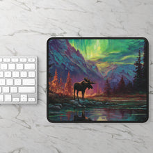 Load image into Gallery viewer, Northern Lights Moose Gaming Mouse Pad | Aurora Wilderness Art
