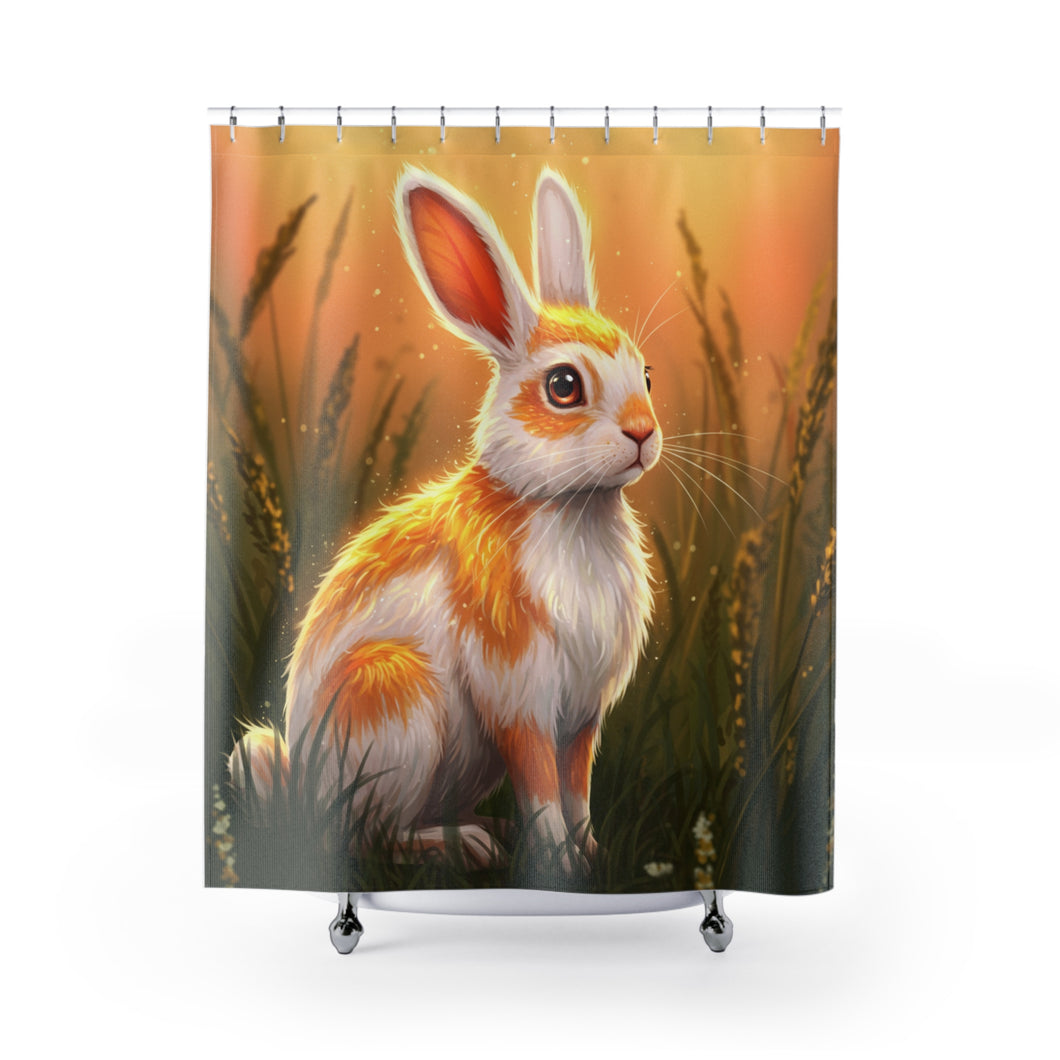 Whimsical Orange Rabbit Shower Curtain