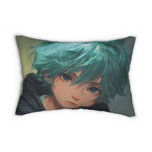 Load image into Gallery viewer, Teal Hair Anime Boy Portrait Lumbar Pillow
