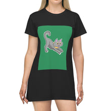 Load image into Gallery viewer, Grey Kitty All Over Print T-Shirt Dress
