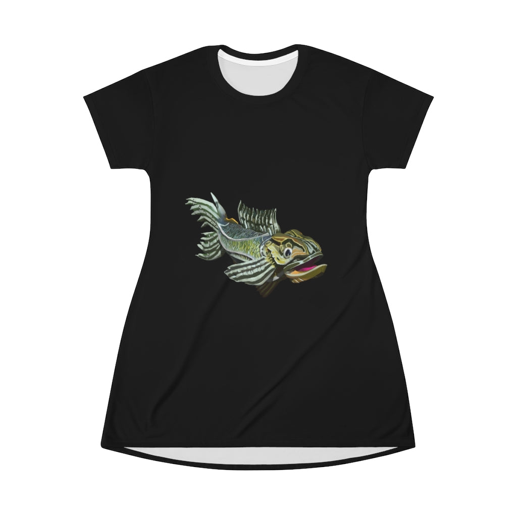 Green Fish All Over Print T-Shirt Dress