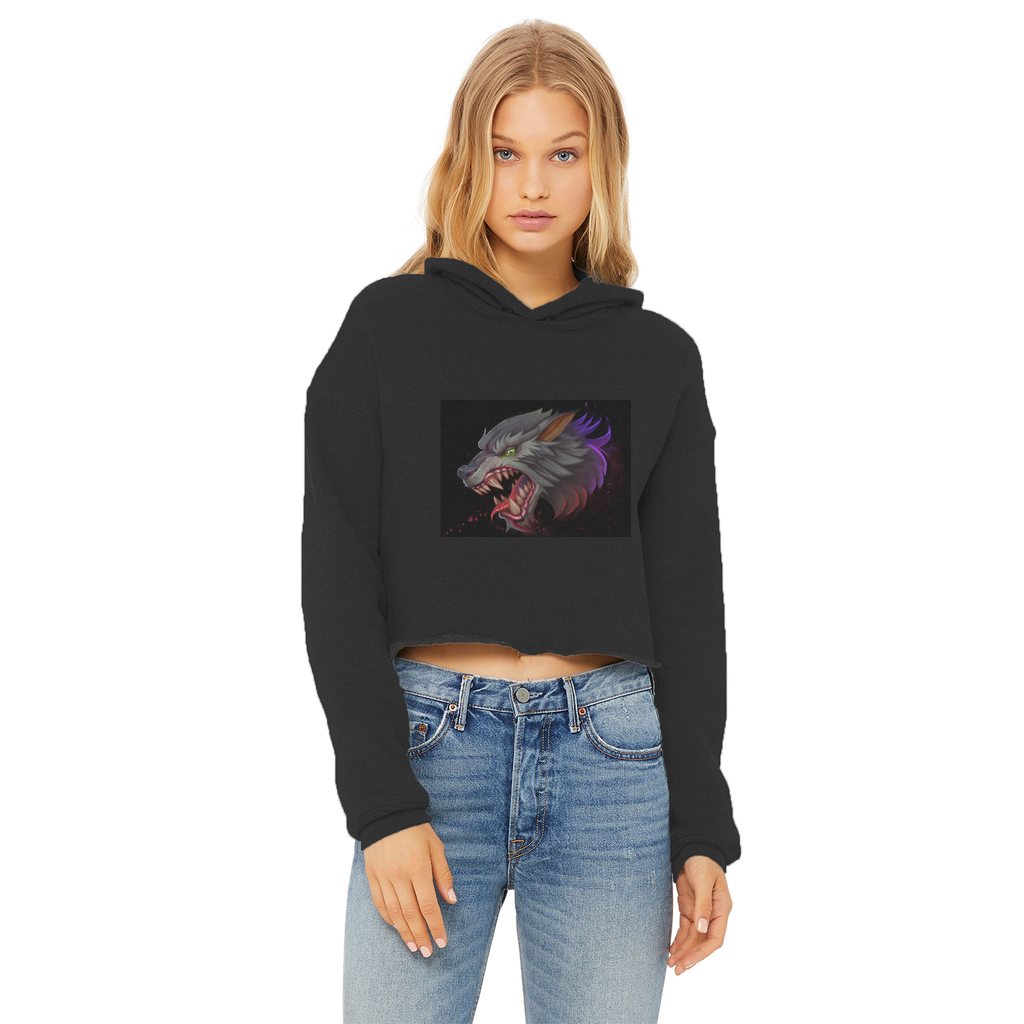 Wolf Ladies Cropped Raw Edge Hoodie