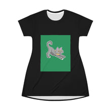 Load image into Gallery viewer, Grey Kitty All Over Print T-Shirt Dress
