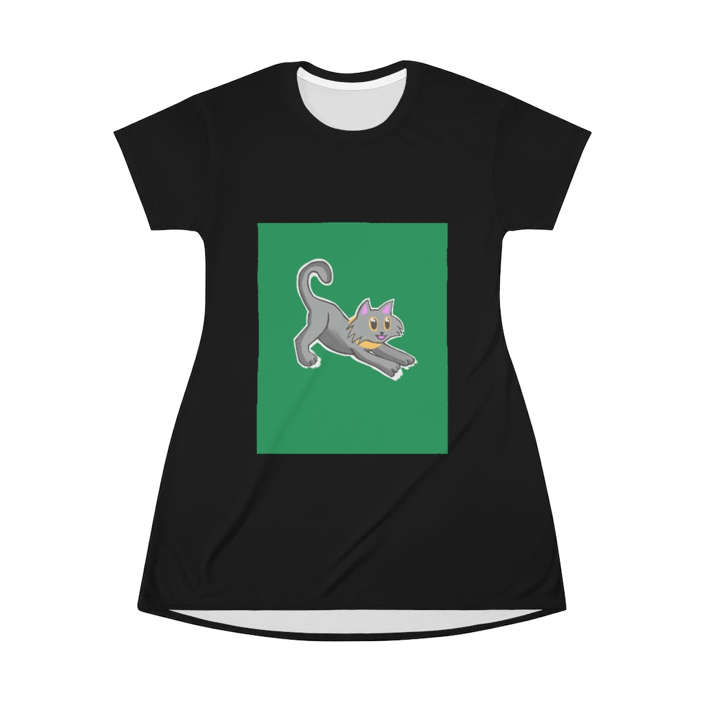 Grey Kitty All Over Print T-Shirt Dress