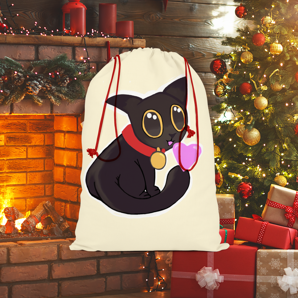 Cat Illustration Sublimation Linen Drawstring Sack