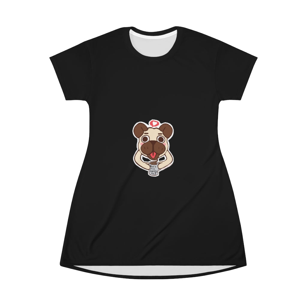 More Pug Coffee Please All Over Print T-Shirt Dress