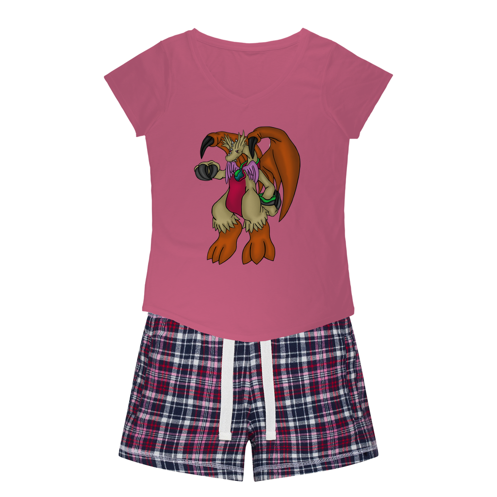 Angechardragon Women's Sleepy Tee and Flannel Short