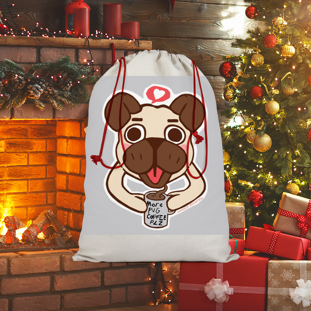 Pug Sublimation Linen Drawstring Sack